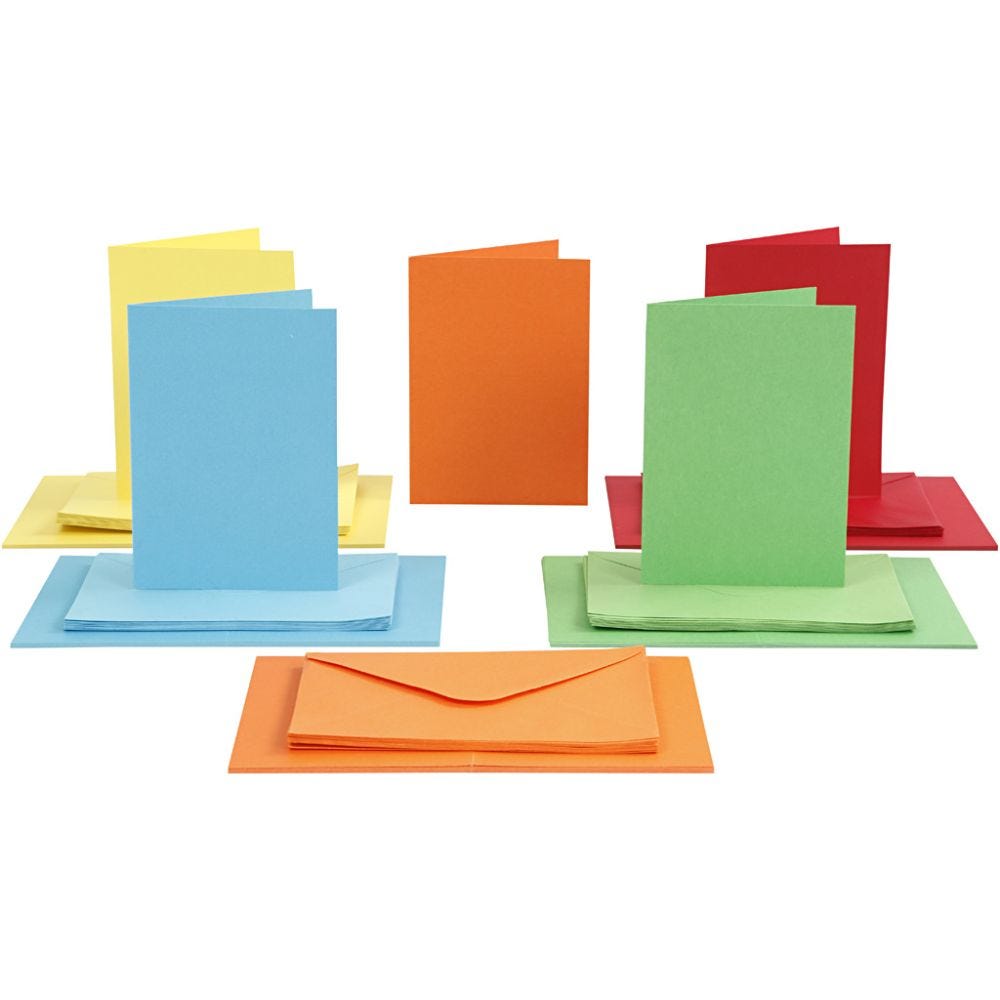 Cards and envelopes, card size 10,5x15 cm, envelope size 11,5x16,5 cm, 110+220 g, assorted colours, 50 set/ 1 pack