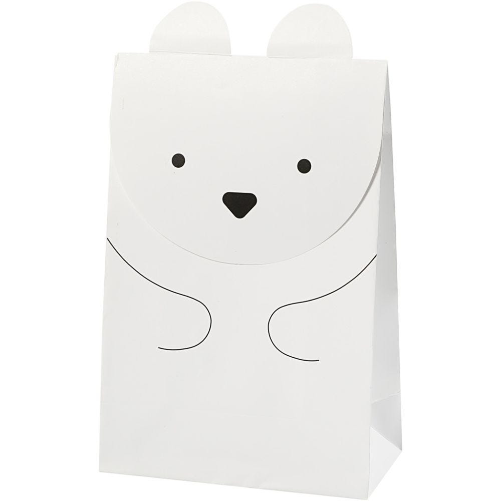 Paper Bag, polar bear, H: 18 cm, size 6x12 cm, 80 g, white, 6 pc/ 1 pack