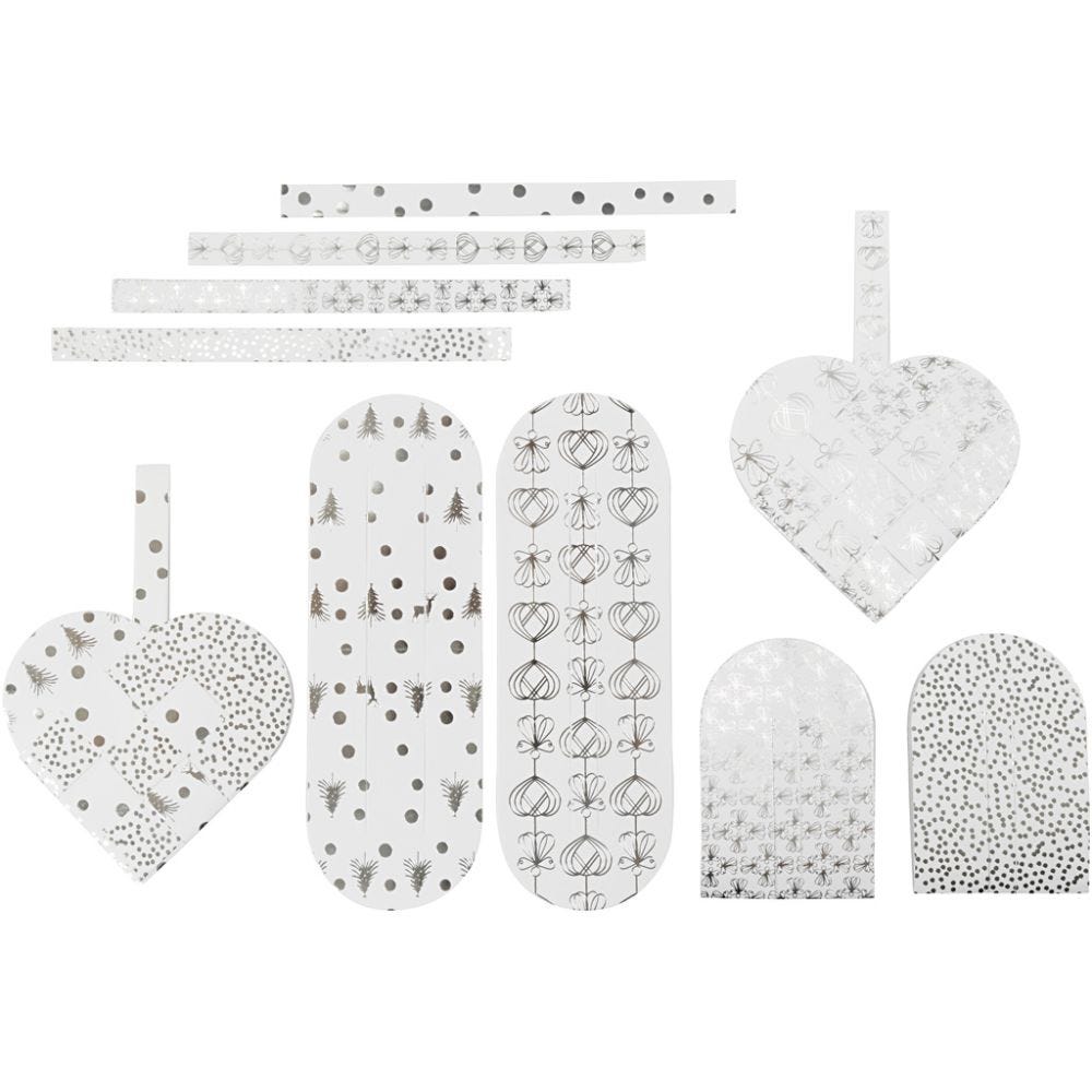 Woven Hearts, size 12,5x11,5 cm, 120 g, silver, white, 8 set/ 1 pack