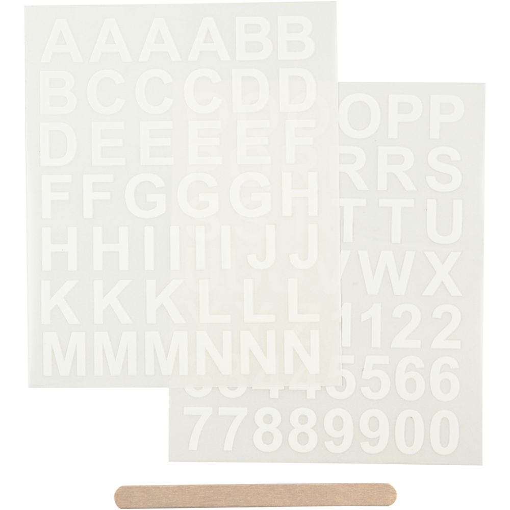 Rub-on Sticker, letters and numbers, H: 17 mm, 12,2x15,3 cm, white, 1 pack