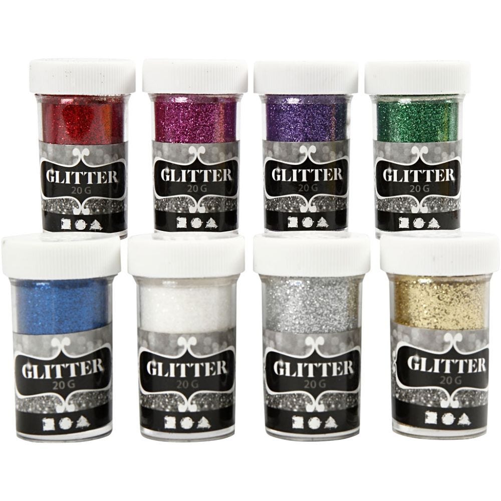 Glitter, assorted colours, 8x20 g/ 1 pack