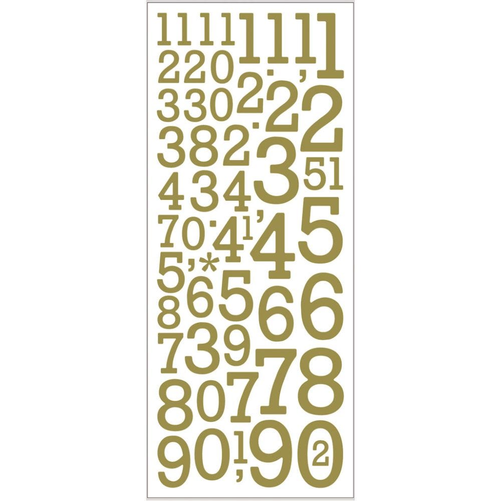 Glitter Stickers, numbers, 10x24 cm, gold, 2 sheet/ 1 pack