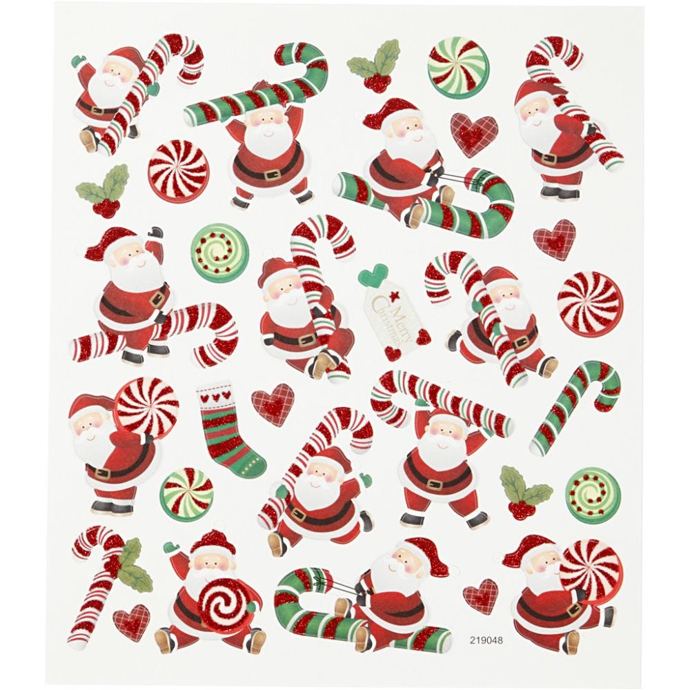 Stickers, Father Christmas and candy cane, 15x16,5 cm, 1 sheet