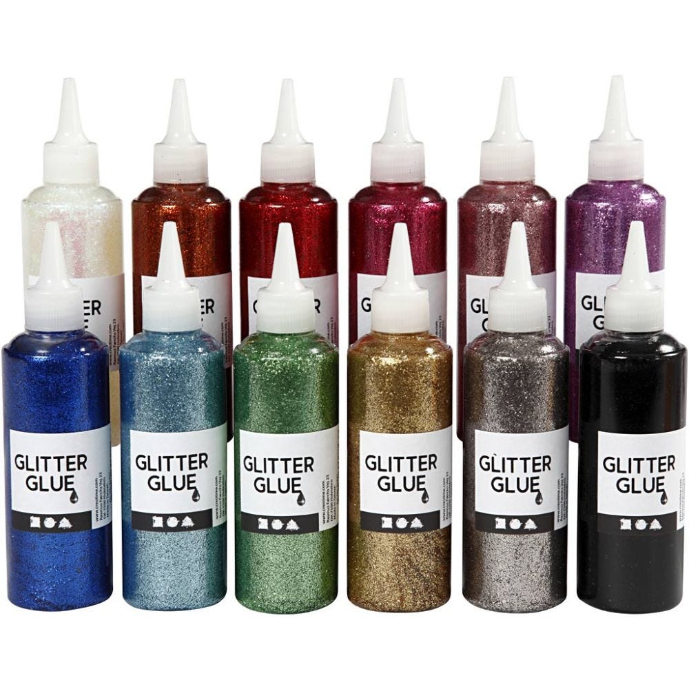brutalt Dekoration Forbrydelse Glitter Glue, Assorted Colours, 118 ml, 12 Bottle | 31820