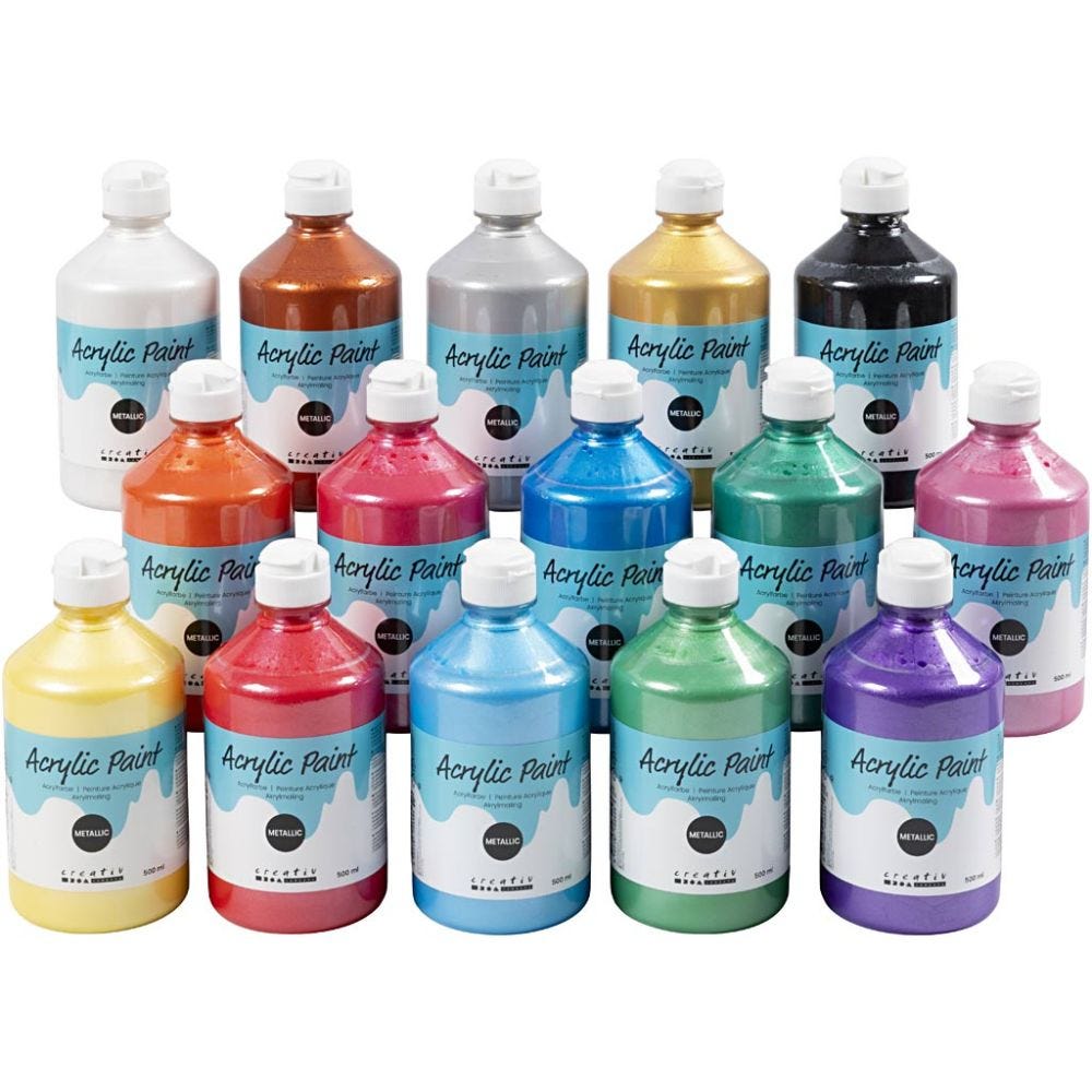 School acrylic paint metallic, metallic, assorted colours, 15x500 ml/ 1 box