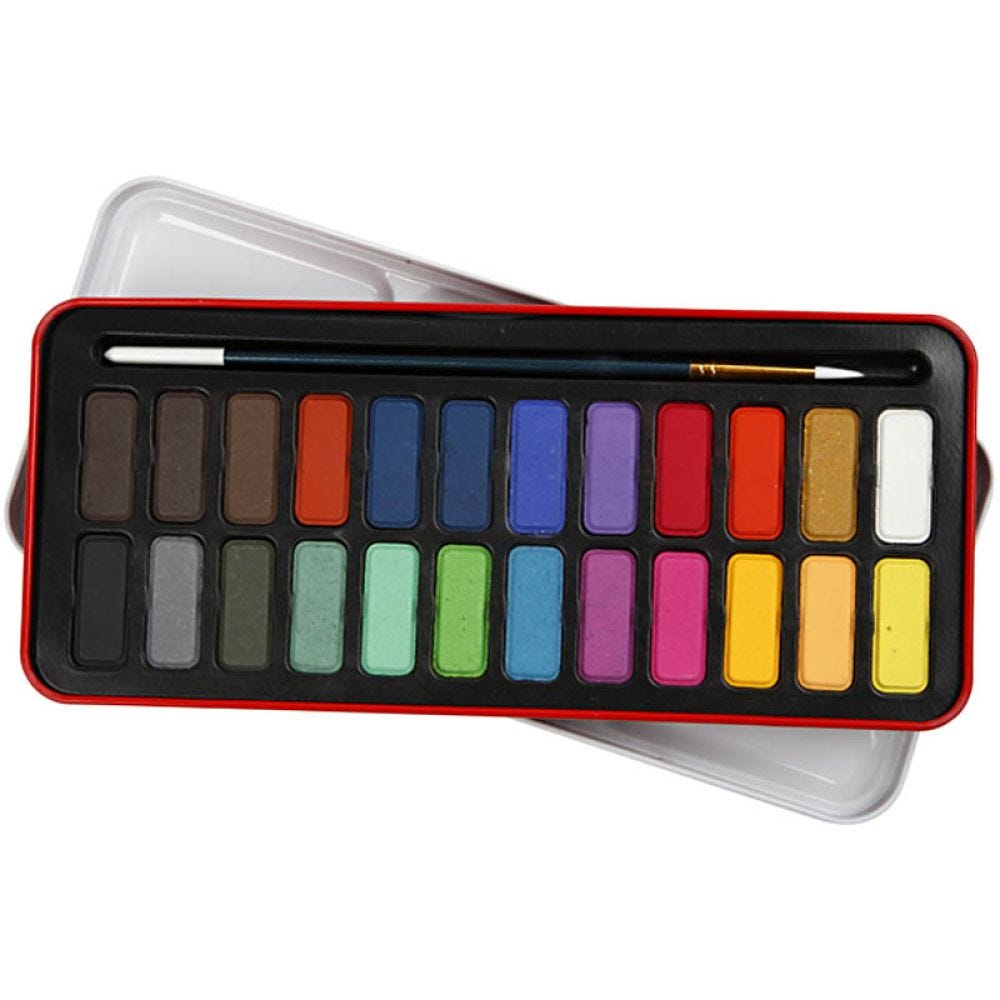 Watercolor Paint Set, size 12x30 mm, assorted colours, 24 colour/ 1 pack