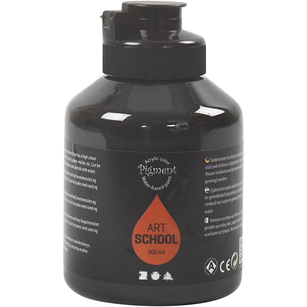 Pigment Art School Paint, semi-glossy, opaque, black, 500 ml/ 1 bottle