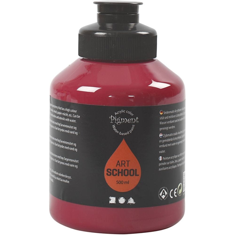 Pigment Art School Paint, semi-glossy, semi-transparent, dark red, 500 ml/ 1 bottle