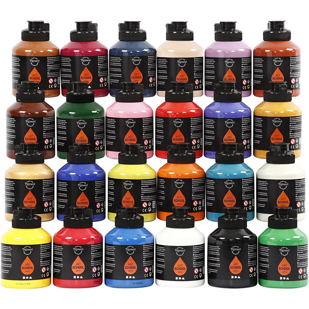 Pigment Art School Paint, assorted colours, 24x500 ml/ 1 pack