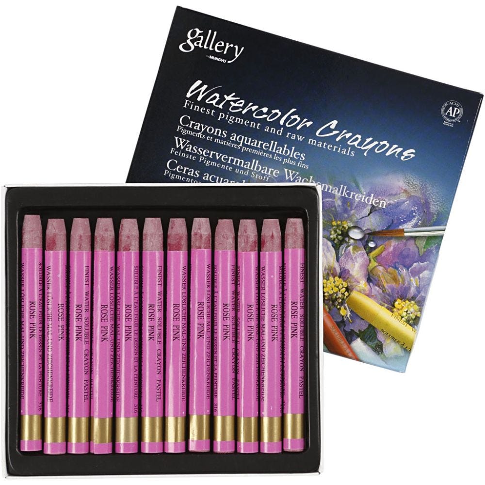 Watercolor Crayons, L: 9,3 cm, fresh pink (316), 12 pc/ 1 pack