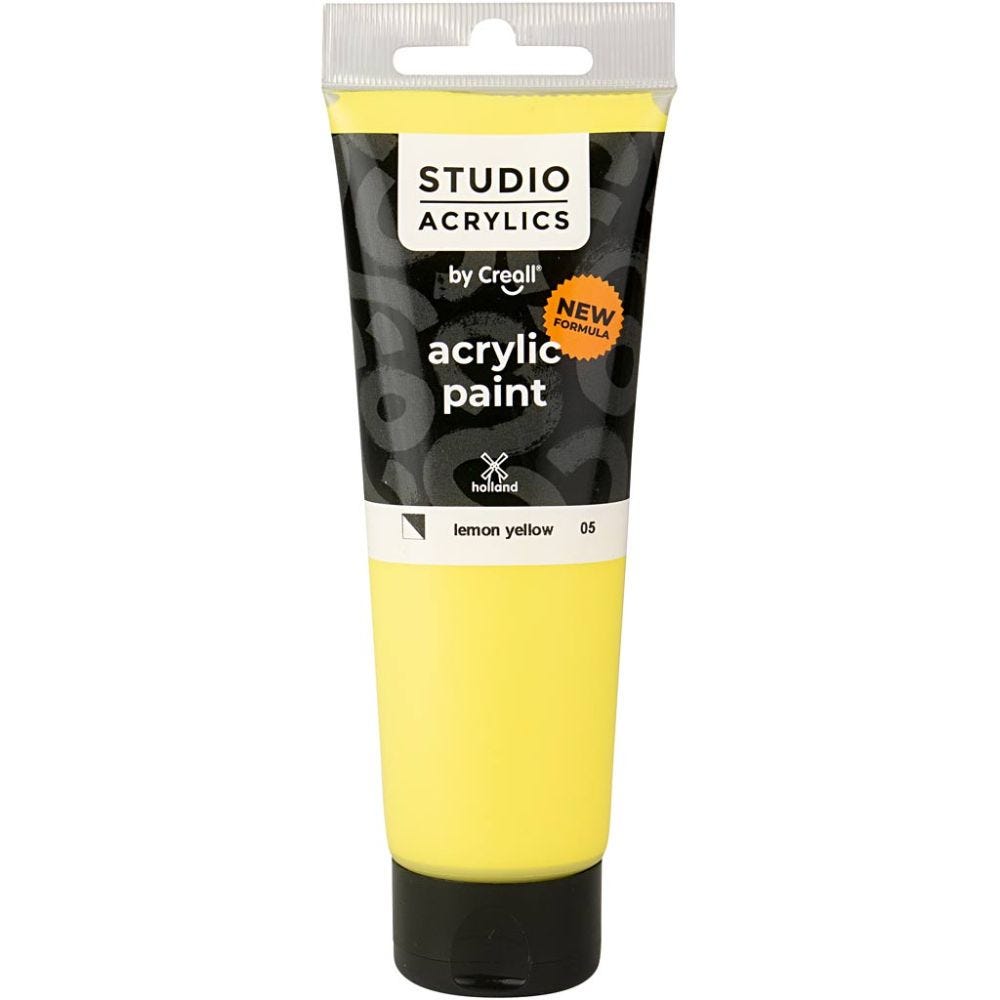 Creall Studio acrylic paint, semi opaque, lemon yellow (05), 120 ml/ 1 bottle