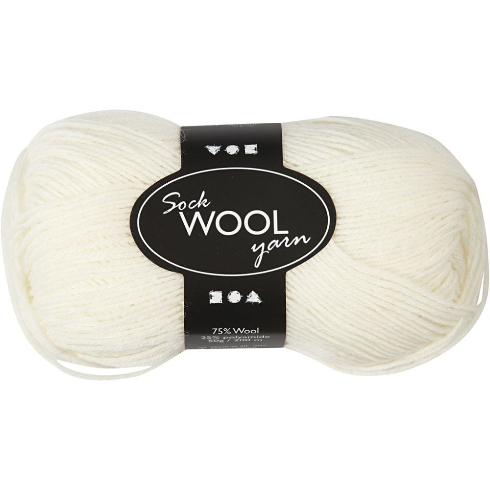 Sock Yarn, L: 200 m, off-white, 50 g/ 1 ball