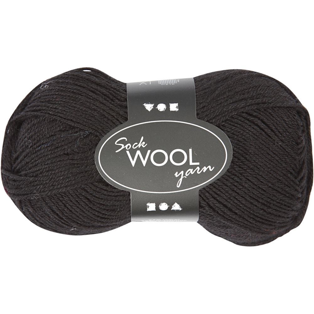 Sock Yarn, L: 200 m, black, 50 g/ 1 ball