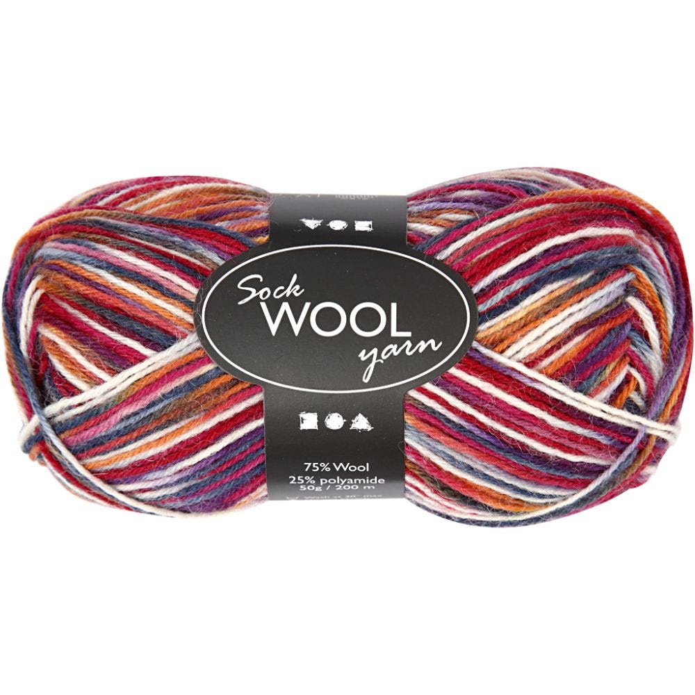 Sock Yarn, L: 200 m, blue/red harmony, 50 g/ 1 ball