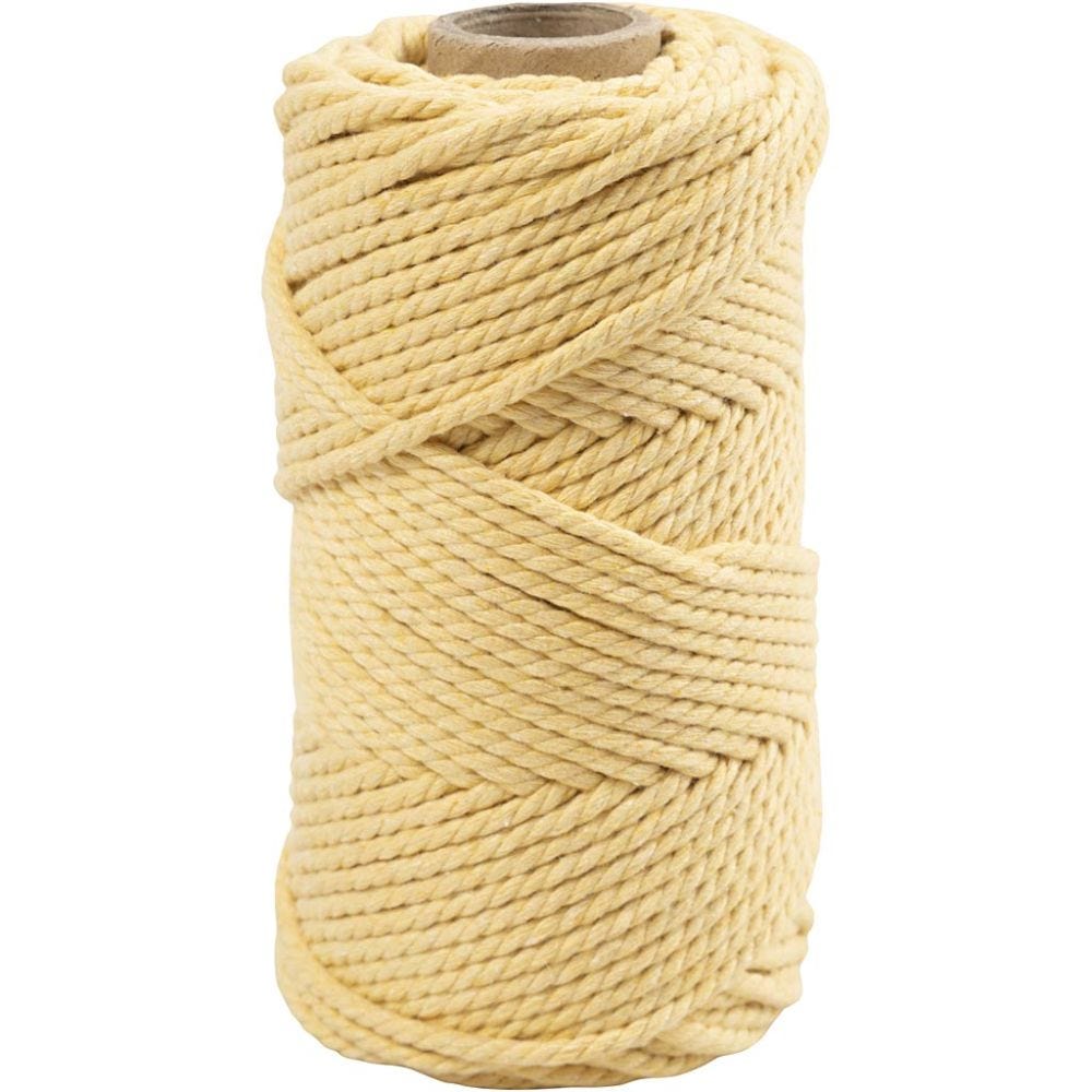 Macramé cord, L: 55 m, D 4 mm, light yellow, 330 g/ 1 roll