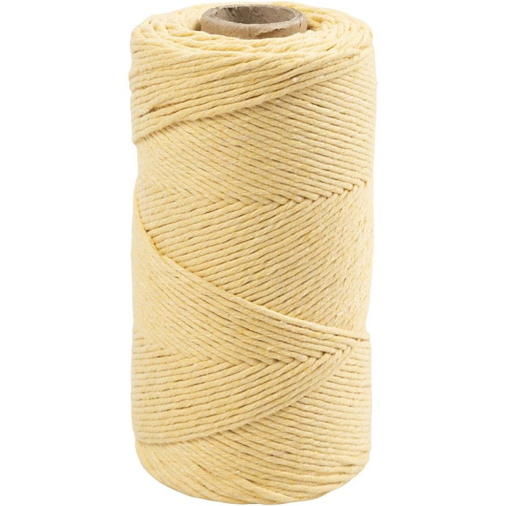 Macramé cord, L: 198 m, D 2 mm, light yellow, 330 g/ 1 roll