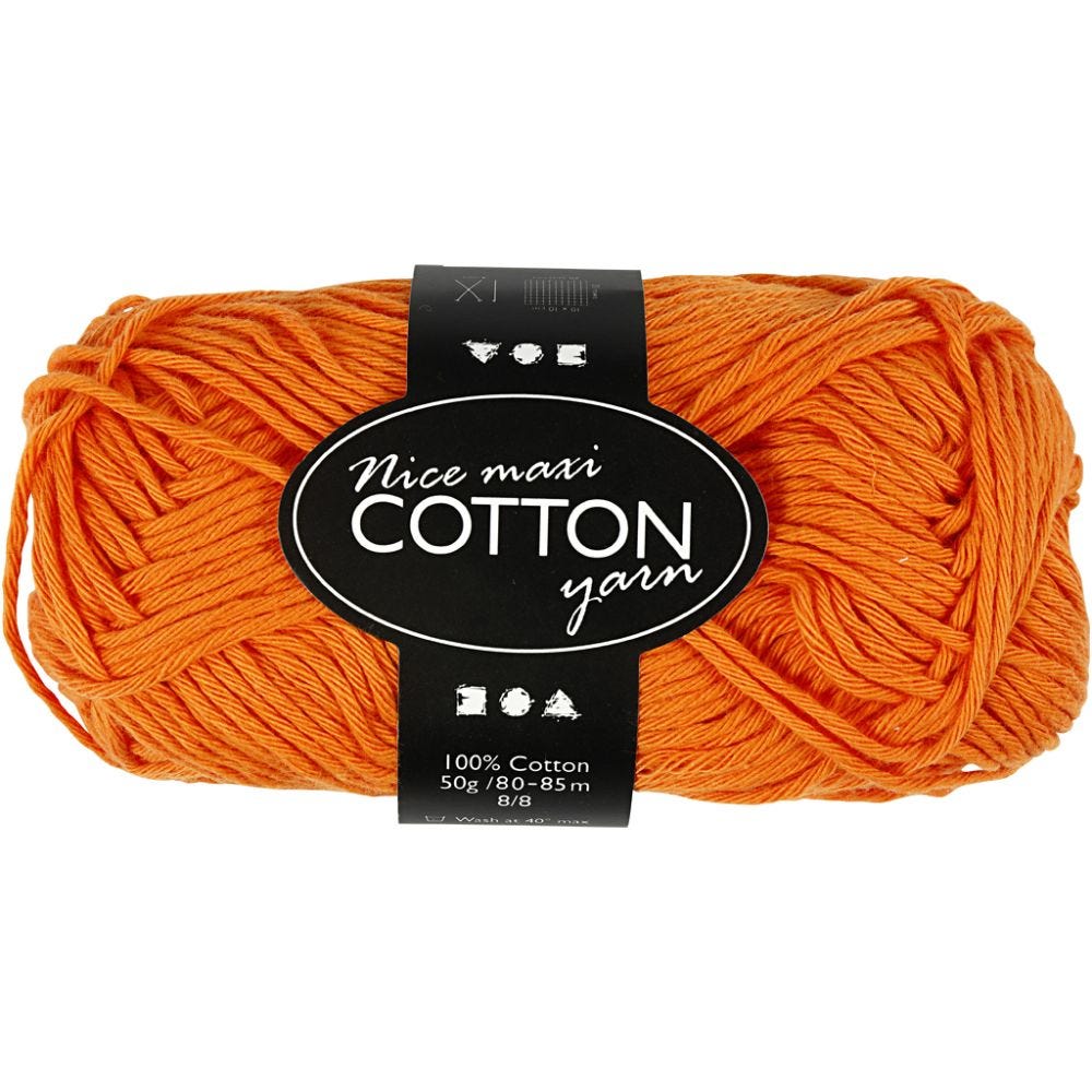 Cotton Yarn, no. 8/8, L: 80-85 m, size maxi , orange, 50 g/ 1 ball