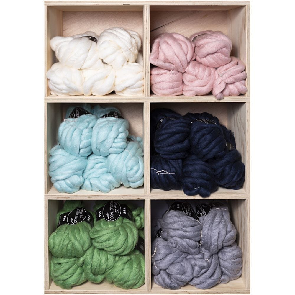 Chunky yarn of acrylic/wool, L: 15 m, size mega , assorted colours, 6x5 ball/ 1 pack