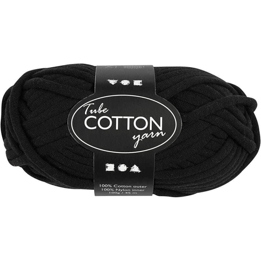 Cotton tube yarn, L: 45 m, black, 100 g/ 1 ball