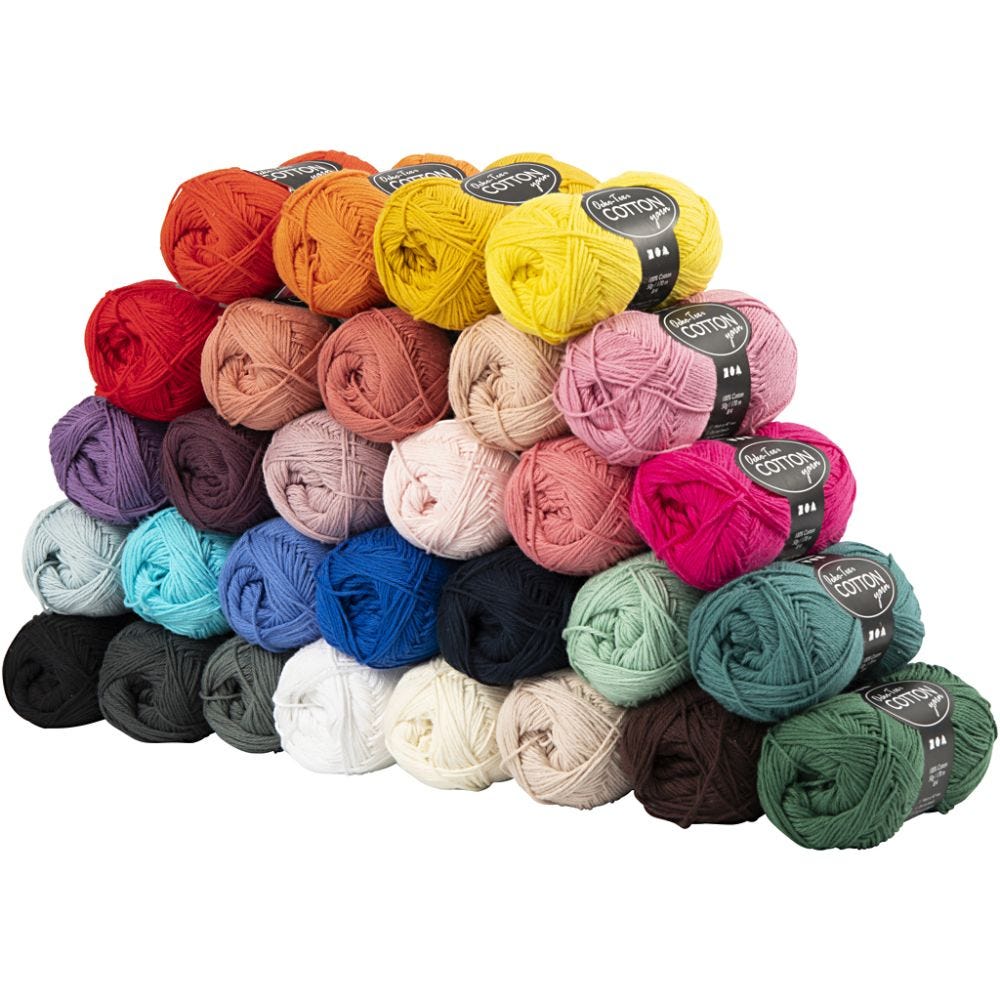 Cotton Yarn, no. 8/4, L: 170 m, assorted colours, 30x50 g/ 1 pack
