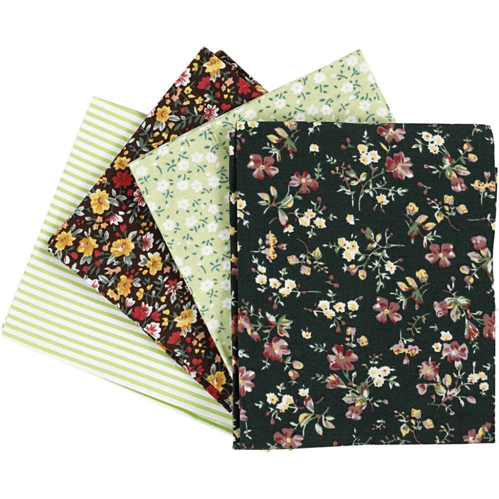 Patchwork Fabric, size 45x55 cm, 100 g, green, 4 pc/ 1 bundle