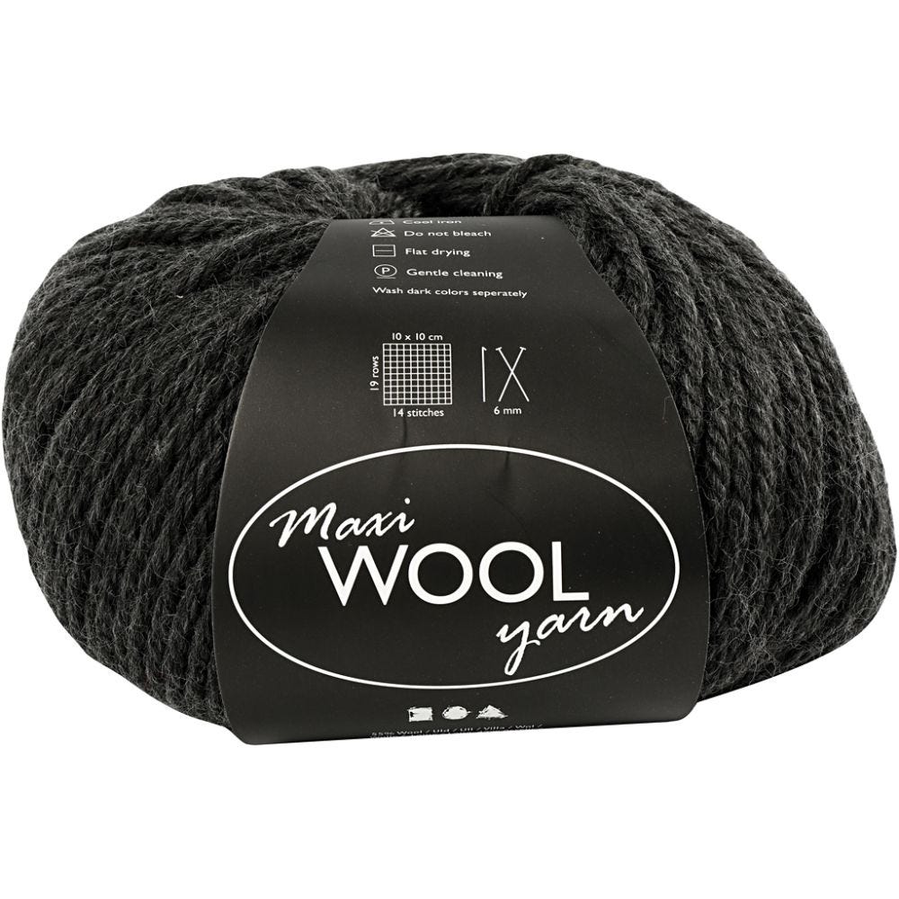 Wool yarn, L: 125 m, dark grey mixture, 100 g/ 1 ball