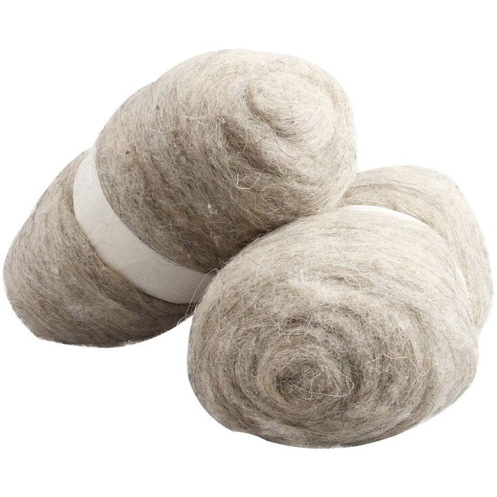 Carded Wool, natural, 2x100 g/ 1 pack