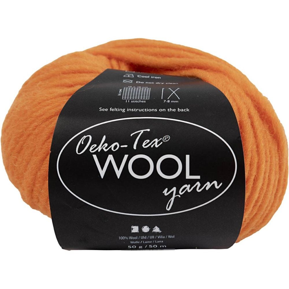 Wool yarn, L: 50 m, orange, 50 g/ 1 ball