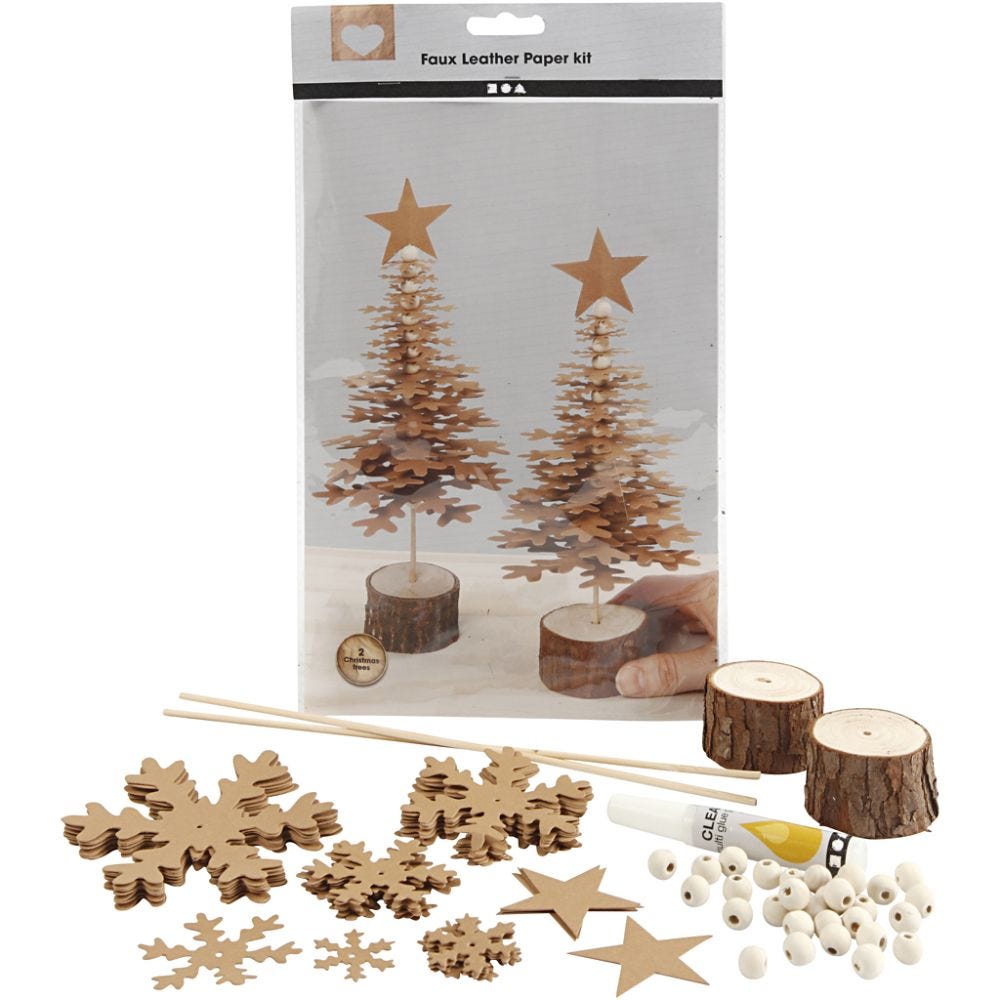 Faux Leather Christmas Trees, thickness 0,55 mm, natural, 1 set