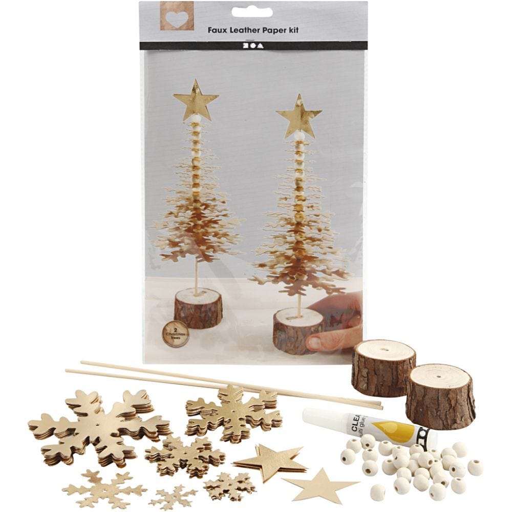 Faux Leather Christmas Trees, thickness 0,55 mm, gold, 1 set