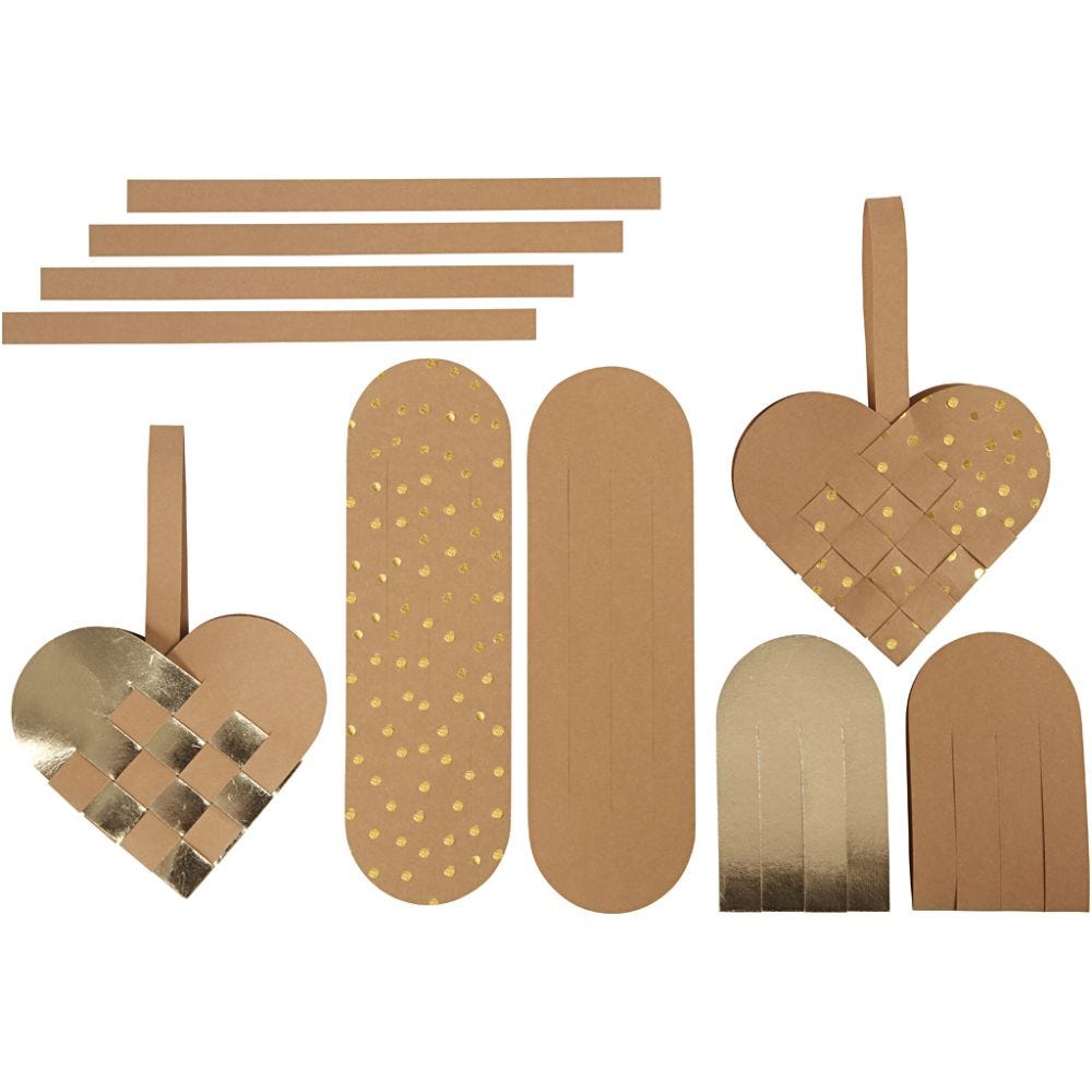 Faux leather paper hearts, thickness 0,55 mm, gold, 1 set