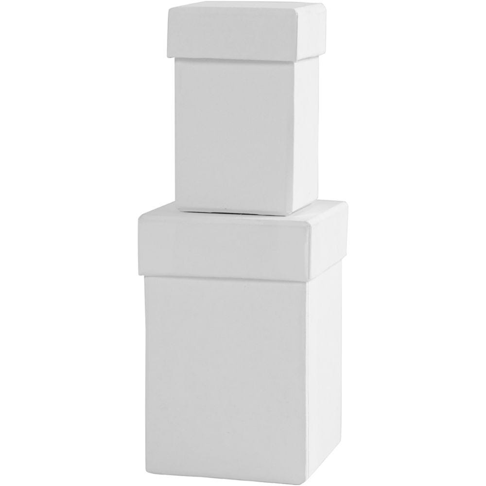 Square boxes, H: 7+9 cm, size 4,5+6 cm, white, 2 pc/ 1 set