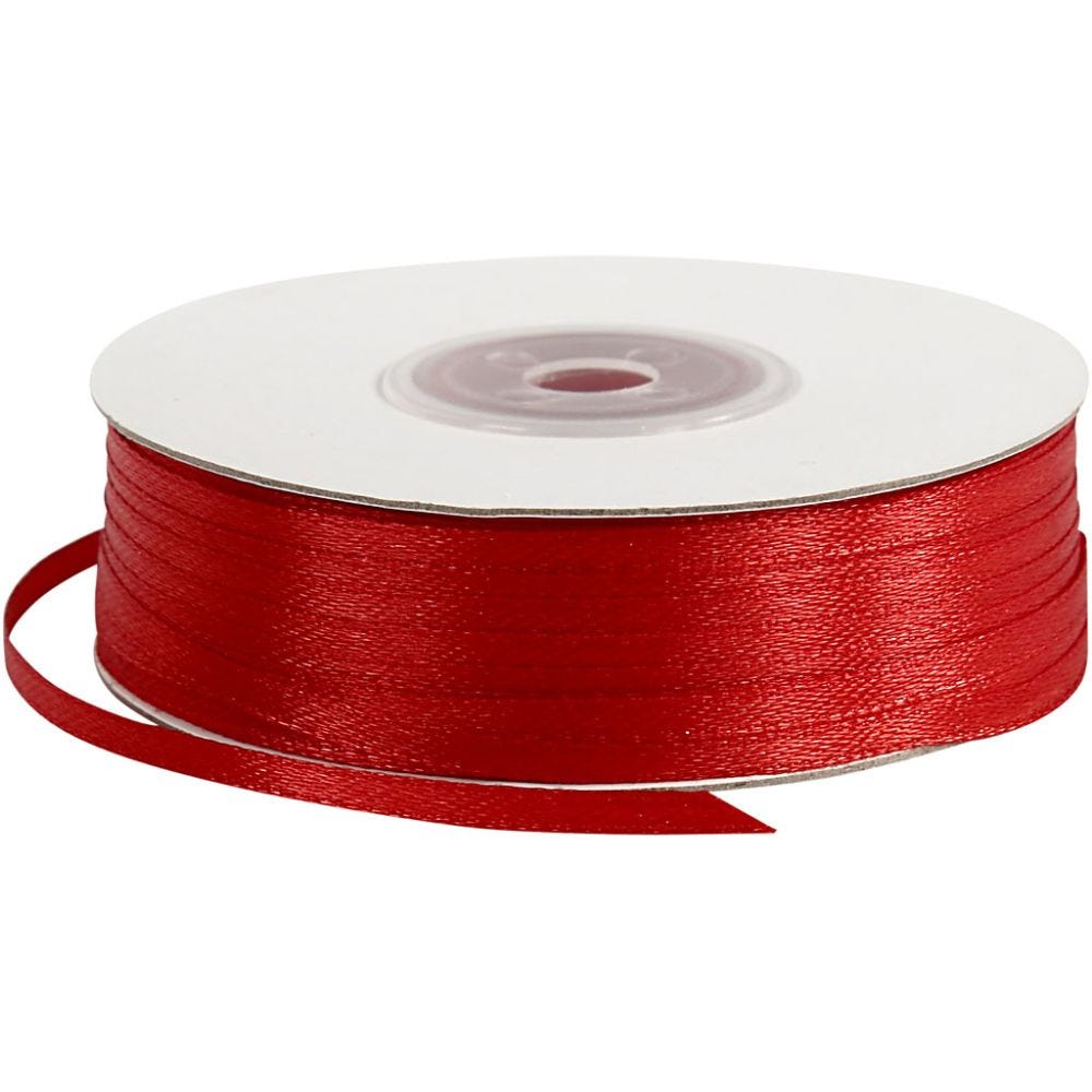 Satin Ribbon, W: 3 mm, red, 100 m/ 1 roll