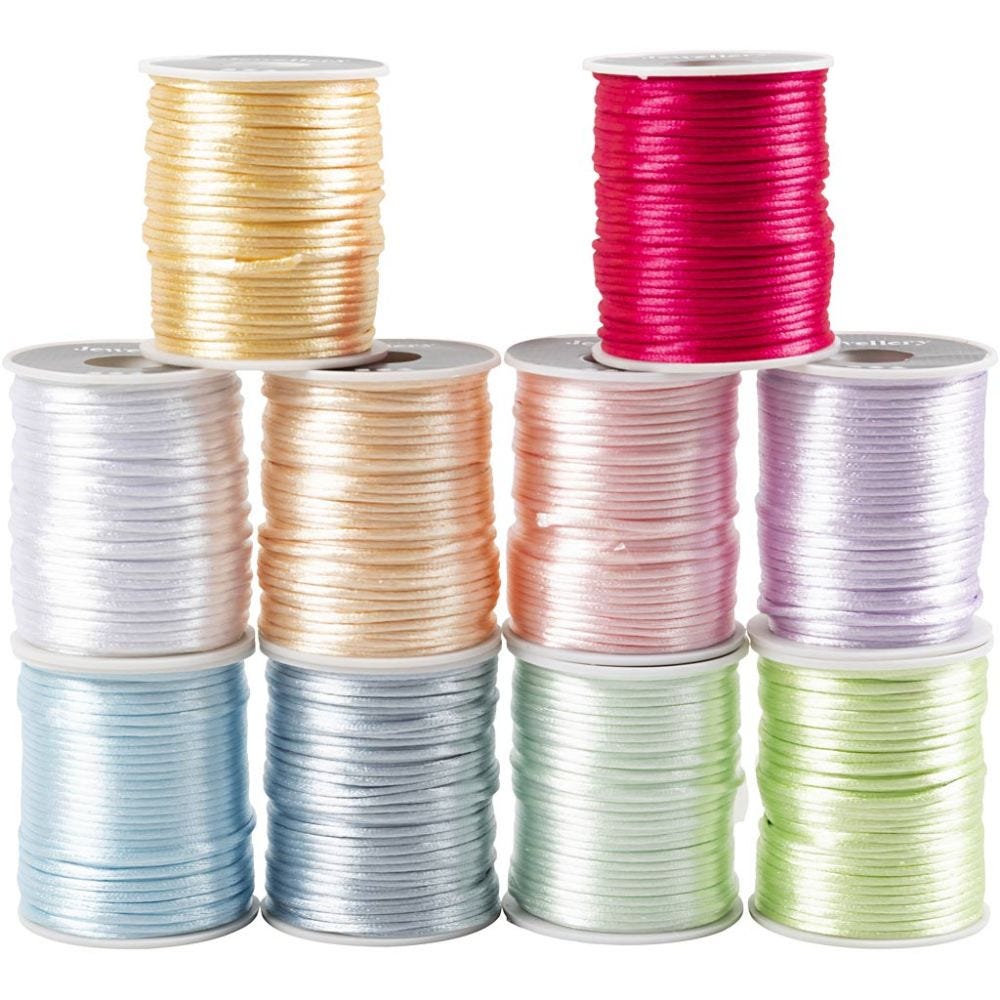 Satin Cord, thickness 2 mm, pastel colours, 10x50 m/ 1 pack