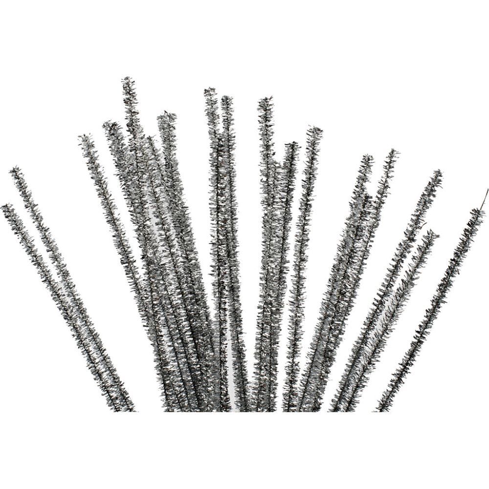 Pipe Cleaners, L: 30 cm, thickness 6 mm, glitter, silver, 24 pc/ 1 pack