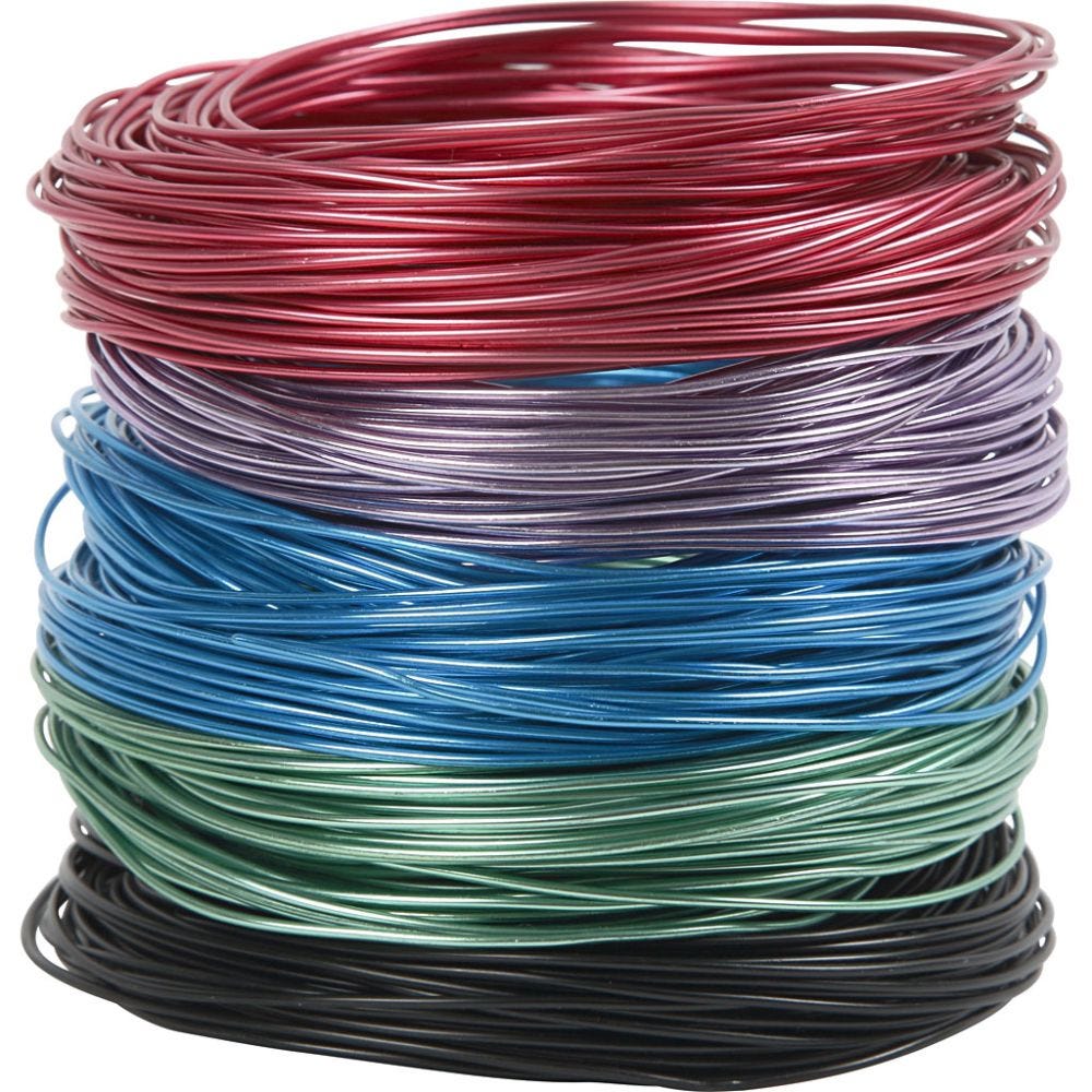 Aluminium Wire, thickness 1,5 mm, assorted colours, 5x20 m/ 1 pack