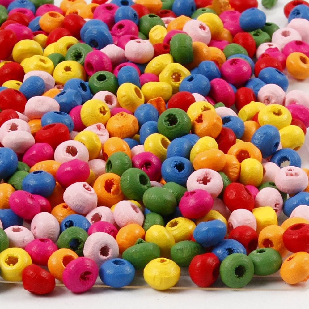 Wooden Beads Mix, D: 4 mm, hole size 1-1,5 mm, 300 g/ 1 bag