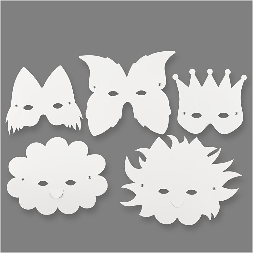 Masks, H: 15-20 cm, 230 g, white, 5 pc/ 1 pack