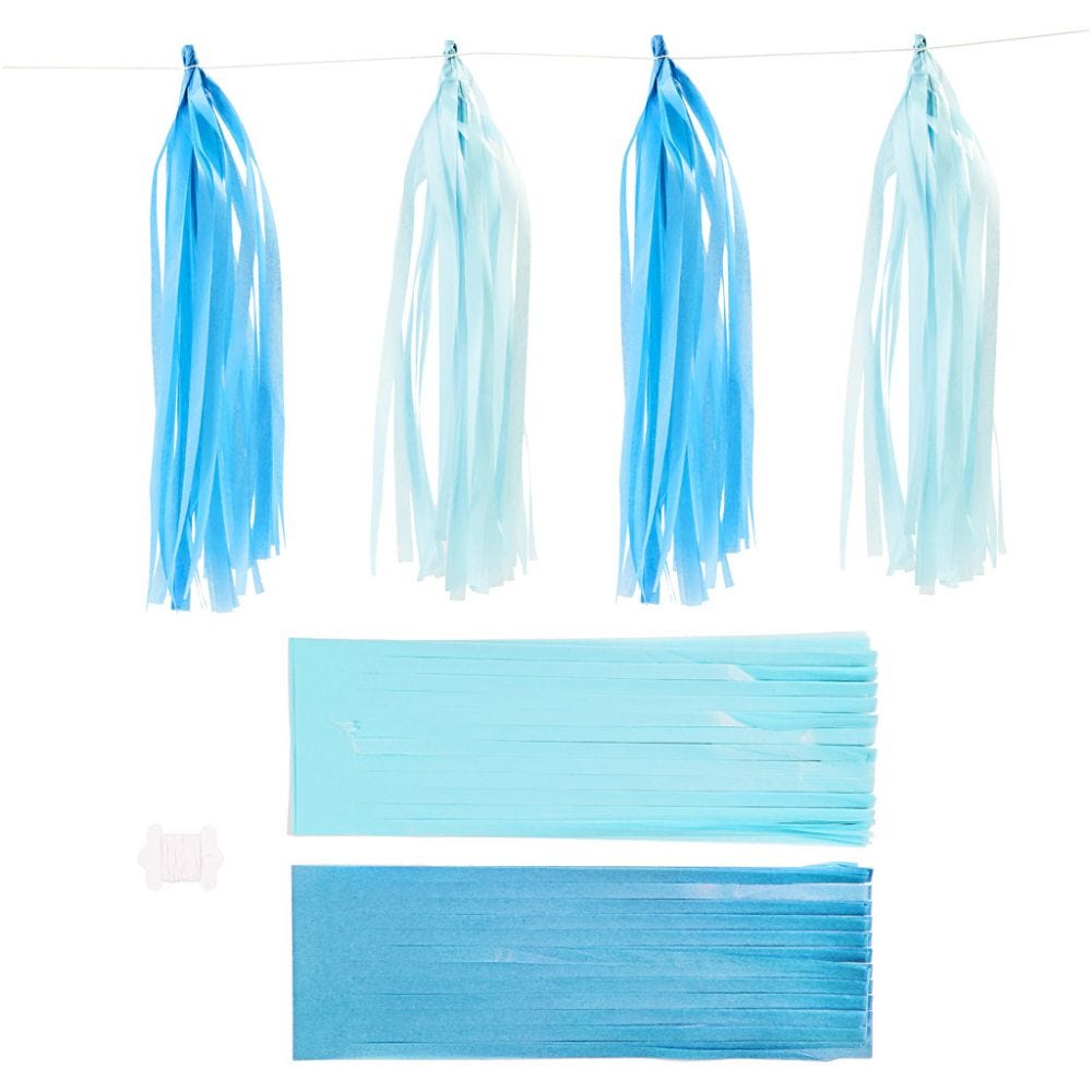 Paper Tassel, size 12x35 cm, 14 g, blue, light blue, 12 pc/ 1 pack