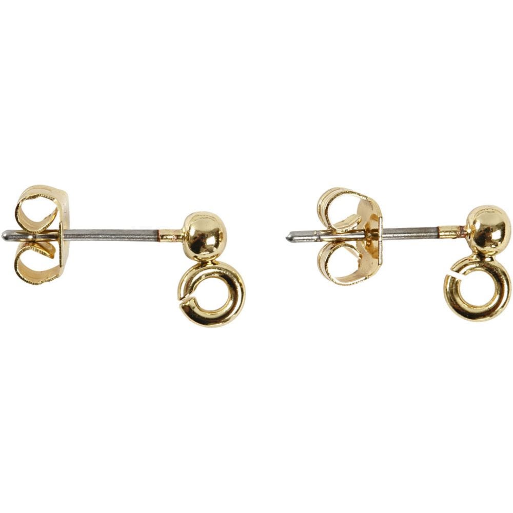 Stud Earrings, L: 15 mm, D 3,8 mm, hole size 0,8 mm, gold-plated, 10 pc/ 1 pack