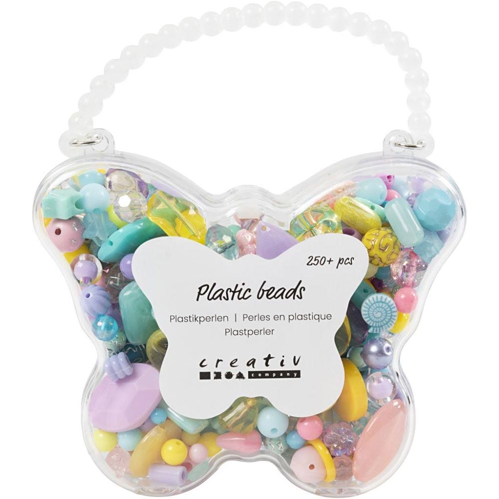 Plastic beads, D 5-35mm , hole size 1-8mm , assorted colours, 300 ml/ 1 pack, 193 g