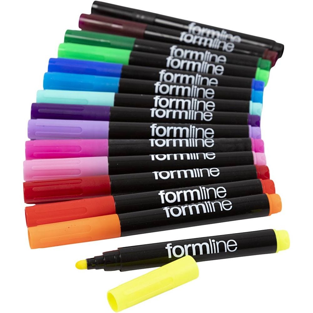 Formline textile markers, line 4-5 mm, assorted colours, 15 pc/ 1 pack