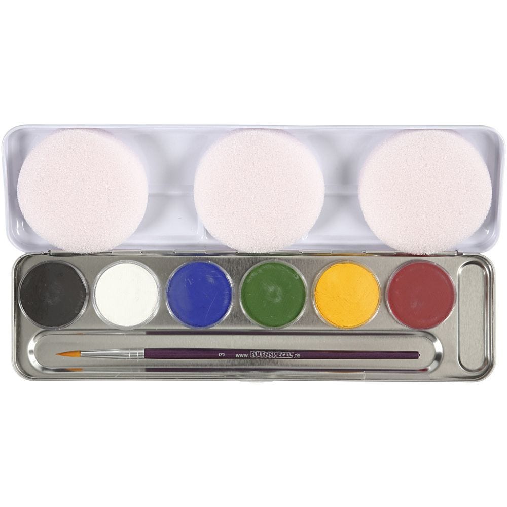 Water-based Face Paint, assorted colours, 6 colour/ 1 set