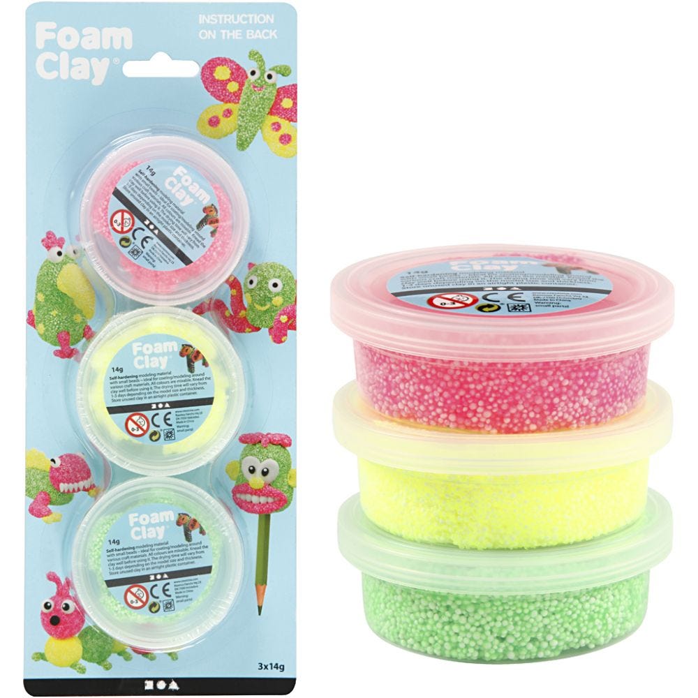 Foam Clay®, light green, neon pink, neon yellow, 3x14 g/ 1 pack