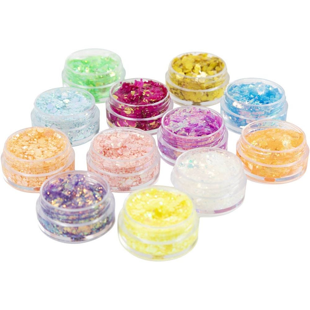 Glitter Clay, assorted colours, 12x5 ml/ 1 pack