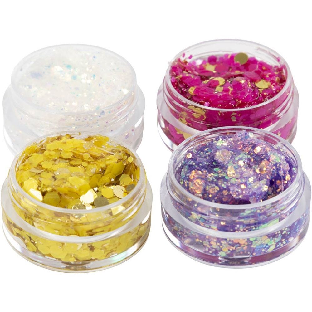 Glitter Clay, pastel blue, gold, pink, white, 4x5 ml/ 1 pack