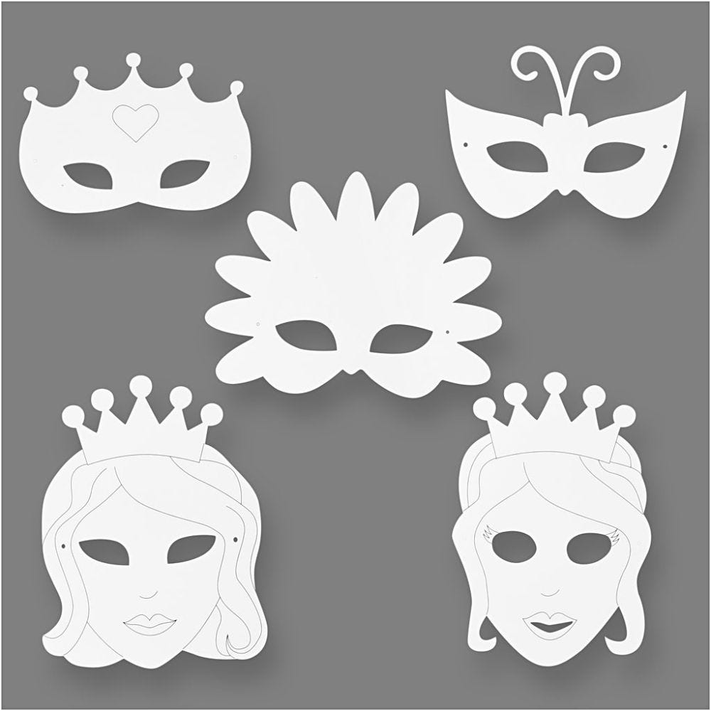 Afskedige biograf opdagelse Fairy Tale Masks, H: 13,5-25 cm, W: 17-25 cm, White, 16 pc | 95214