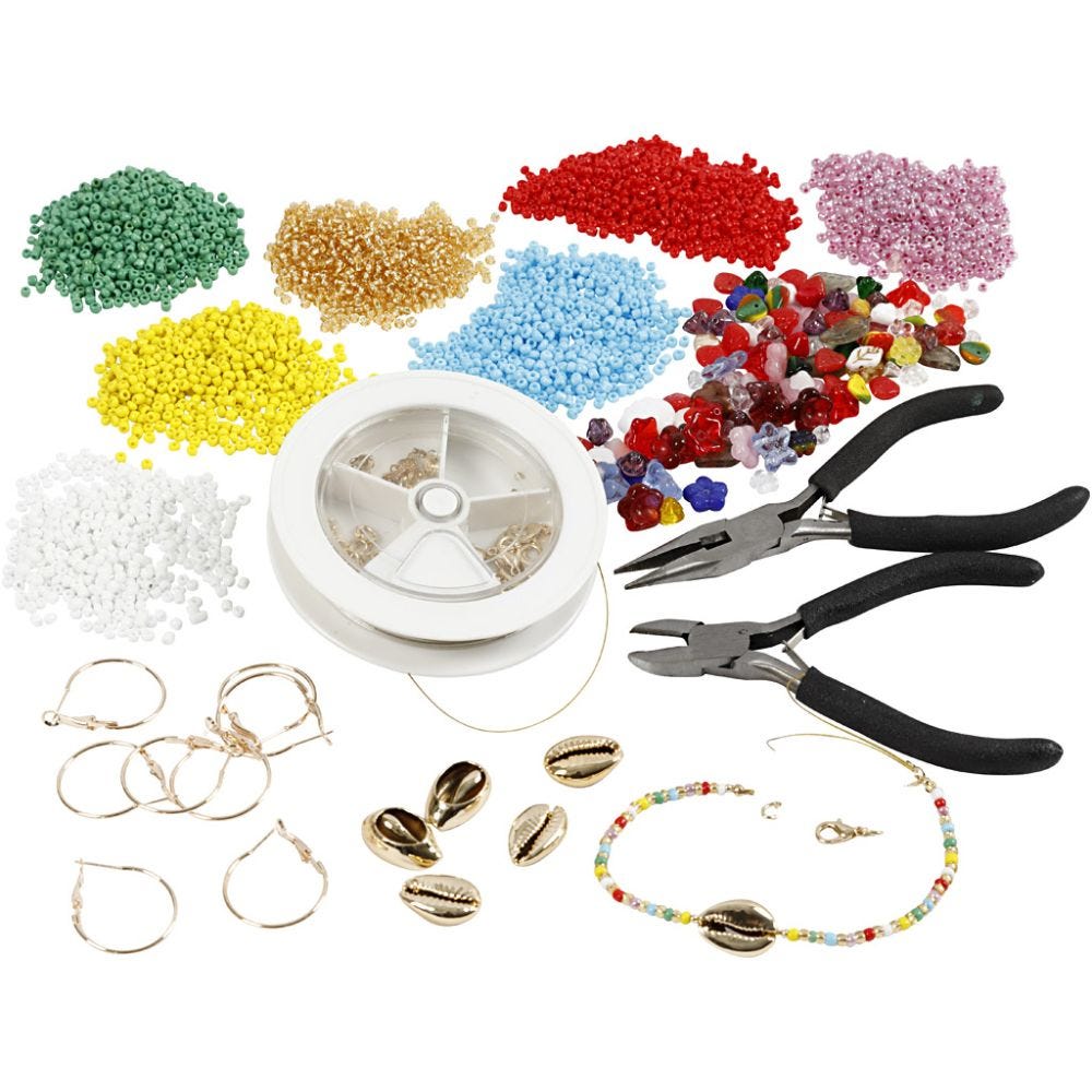 Creative kit – Jewellery making with rocaille seed beads, gold-plated, 1 set