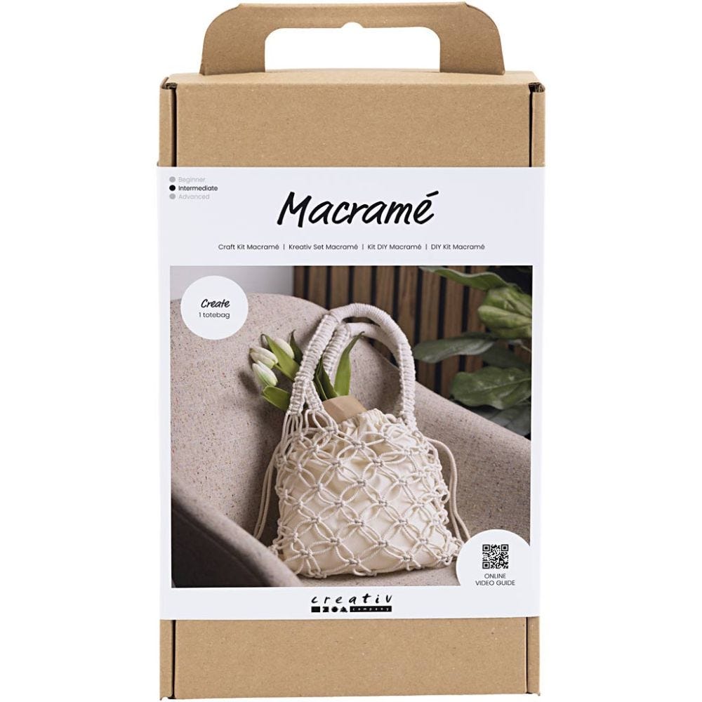 Craft Kit Macramé, Bag, white, 1 pack