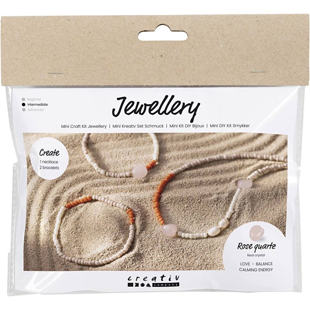 Mini Craft Kit Jewellery, Rose Quartz Necklace and Bracelet, 1 pack